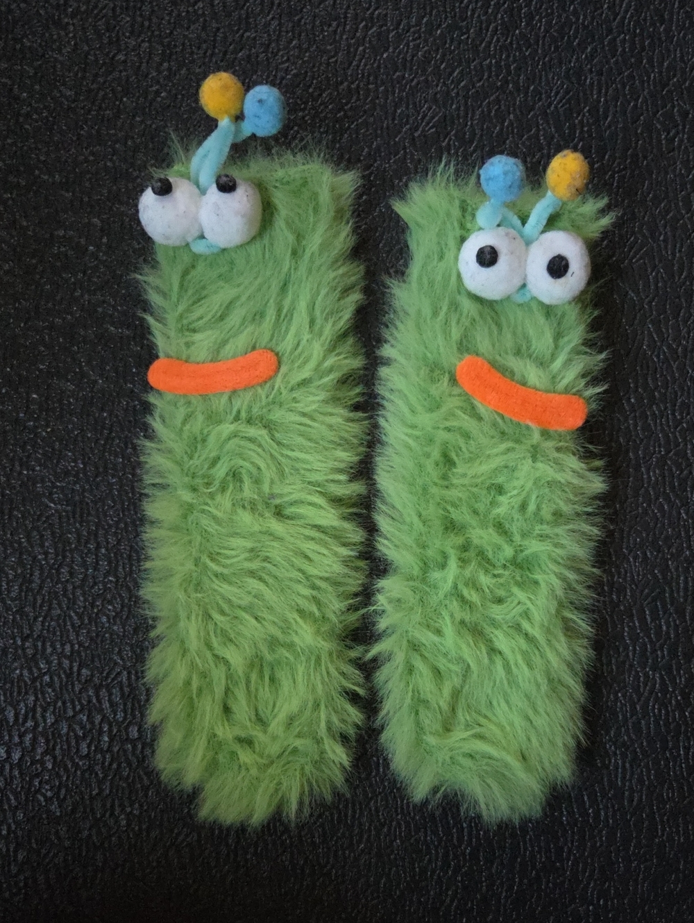 Green Fuzzy Monster Socks - Playful Fuzzy Knit Anklets